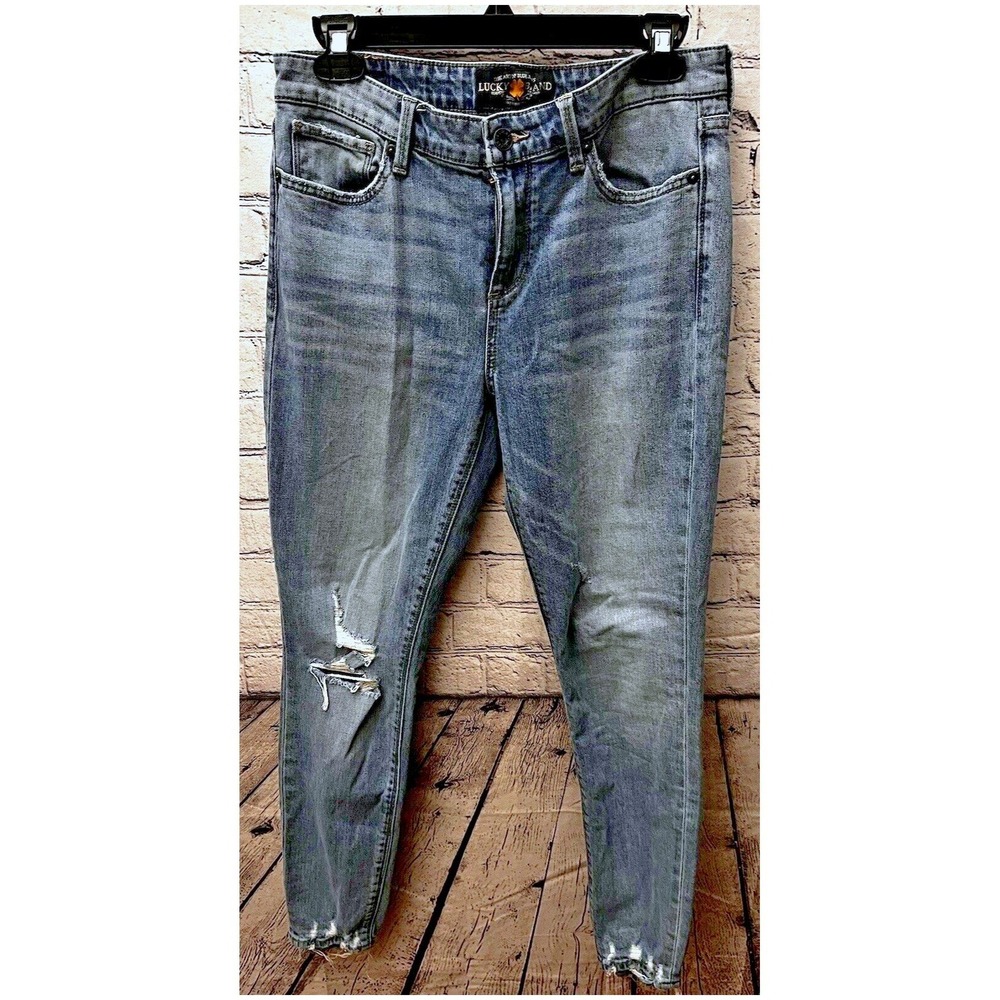 Lucky Brand Womens 4/27 Ankle Mid Rise Ava Skinny Jeans Distressed